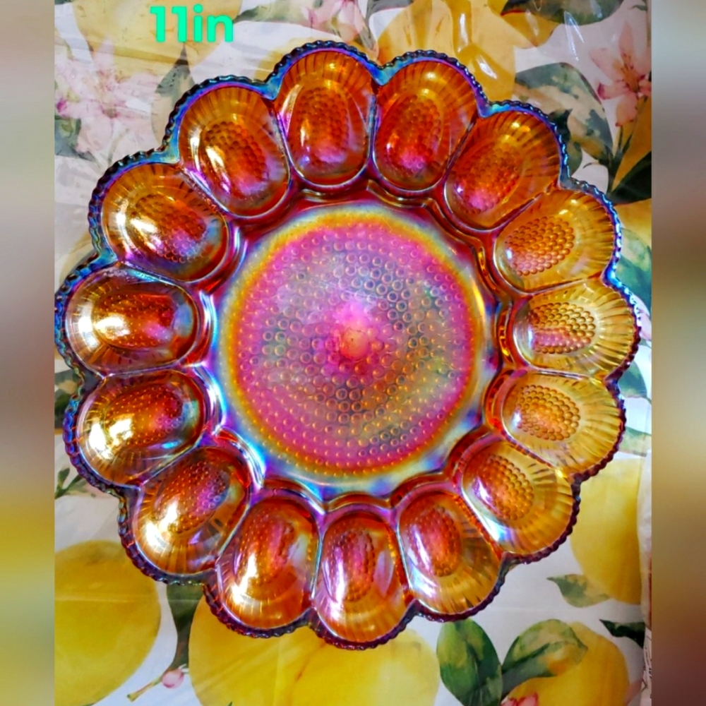 Vintage Iridescent gold carnival egg relish